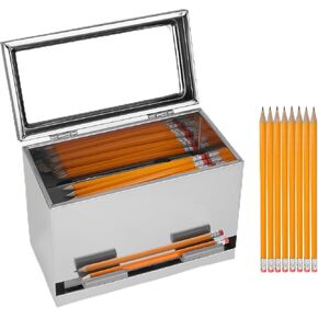 Pencil Dispenser for Classroom & Office Stainless Steel Pencil Dispenser Holder, Includes 50 Pre-Sharpened Pencils - Easy-Push Tabs, Non-Slip Rubber Feet - Metal Container for up to 200 Pencils in Saudi Arabia