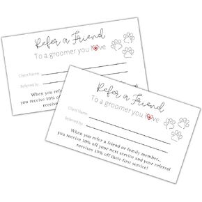 Referral Cards for Pet Groomer Care Card | 50 pk, 2x3.5" inches | Refer a Friend Client Loyalty Report Cards Discount Next Service Dog Grooming Tips for small business
