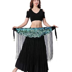 Belly Dancing Tribal Hip Scarf Fringe Belt Skirt with Wave Glitter Sequin for Women Outfit Accessory Dance Costume
