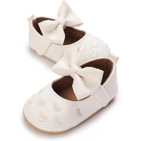 Infant Baby Girls Mary Jane Flats with Bowknot Non Slip Rubber Sole PU Leather First Walker Cirb Slippers Toddler Princess Wedding Dress Shoes