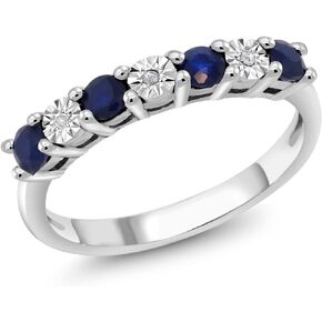 Gem Stone King 925 Sterling Silver Blue Sapphire & White Diamond Engagement Ring For Women | Wedding Ring For Women | Available In Size 5, 6, 7, 8, 9