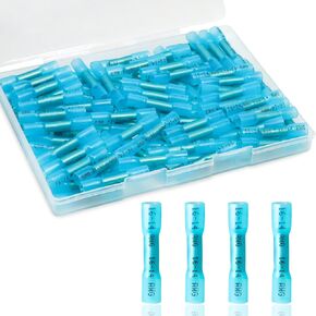 150PCS Heat Shrink Butt Connectors Kit, Insulated Waterproof Heat Shrink Butt Connectors, Tinned Copper Butt Connectors for Wiring, Marine, Automotive