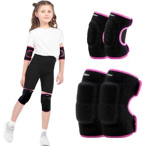 Knee Pads Elbow Pads Set for Kids, Youth Adjustable Knee Elbow Pads Protective Sets with Thickened SBR Pads for Riding Rollerblading Skating Skateboarding Snowboarding Volleyball（Black-Pink in Saudi Arabia