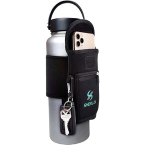Gym Water bottle Pouch, Waterproof Neoprene Sleeve with Accessory Pockets for Cell Phone, Airpods, Cards. Keychain Carabiner. Bottle Holder for Workout, Hiking, and More. Fits 18-40 oz Bottles