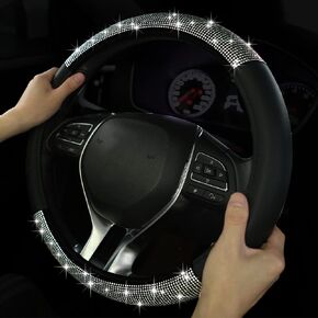 Diamond Car Steering Wheel Cover, Crystal Rhinestone Car Steering Cover Universal, 15 Inch Car Steering Wheel Protector for Women or Men, Easy Installation and Cleaning (Silver Diamond)
