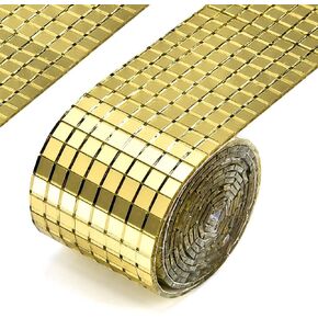 1464Pcs/1Roll Self-Adhesive Mosaic Wall Stickers DIY Glass Mirror Mosaic Tiles Sticker Mini Square Glass for Home Decorative Craft DIY Accessories, 5 x 5 mm (Gold)