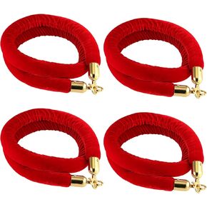 4 Pack 5 Feet Red Velvet Stanchion Rope, 1-1/4 Inch Luxurious Crowd Control Rope Barrier with Polished Gold Hooks, Velvet Rope Queue Barrier Rope for Movie Theaters, Hotels, Grand Openings in Saudi Arabia