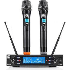 Vangoa UHF Wireless Microphone System, Professional Dual Channel Handheld Dynamic Mic Set, 328ft, High Sensitive Mic System for Karaoke, Church, Party, DJ, Meeting, Wedding