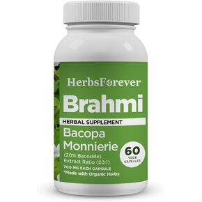 Brahmi Capsules – Bacopa Monnieri – Bacoside 30% to 35% – Stress Relief Supplement – 60 Vege Capsules – 800 Mg Each