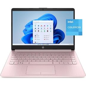 HP Newest Stream 14" HD Laptop, Intel Celeron Quad-Core Processor, 4GB DDR4 RAM, 64GB eMMC, WiFi, Bluetooth, HDMI, RJ-45, Webcam, USB Type-A&C, Win 11, Pink (Renewed)
