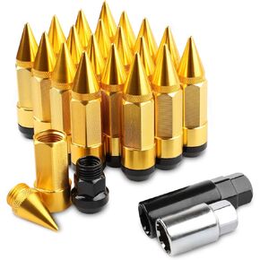 20Pcs Anti Theft Spikes Extended Tuner Wheel/Rims Lug Nut M12X1.5+Socket (Black)