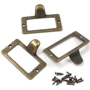 10Pcs Frame Tag Label Holder Office Library File Drawer Tag, Metal Vintage Cabinet Label Card Pull Handles with Screws for Furniture (Bronze, 2.3 x 1.8 Inch)