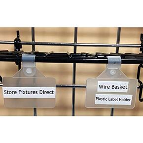 Wire Basket Label Holders, Plastic Sign Clip for 3/8" Wire Racks & Baskets - 2" x 1.25", 50 Pack