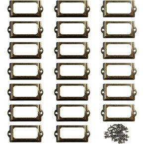 20PCS Name Card Holder Chest of Drawer Label Holder Card Catalogue Drawer Label Frame 70x33MM Bronze Metal Label Holder for Filing Cabinet Drawer Cabinet and Jewellery Box