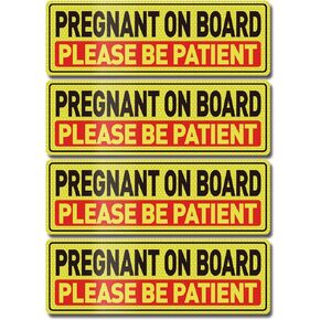 Pregnant on Board Car Magnet (4 Pack) 12 x 4 Inches Reflective Caution Pregnant Woman on Board Warning Magnetic Safety Pregnant on Board Car Decal for Cars Trucks Vans