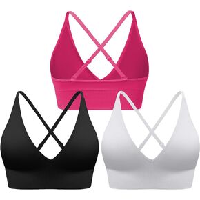 Evercute Women's Sports Bras Adjustable Deep V Neck Bras Wireless Spaghetti Strap Criss Cross Padded Low Support Sexy Bras