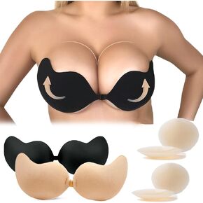 Sticky Bra Adhesive Bra,Strapless, Backless Reusable,Silicone Bra,Sticky Push-Up Bra & Nipple Pasties