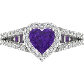 Clara Pucci 1.75 ct Heart Cut Solitaire Halo split shank Natural Amethyst Engagement Promise Anniversary Bridal Ring 14k White Gold