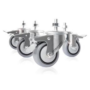 POWERTEC 3 Inch Stem Caster Wheels Set of 4 with Brake & 600 lbs Loads, Heavy Duty 1/2"-13 x 1-3/8" Threaded Stem Casters, Dual Locking TPR Rubber Castor Wheels for Furniture, Cart, Dolly & Workbench