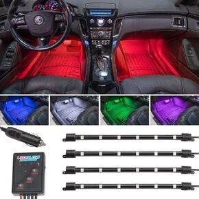 LEDGlow 4pc Multi-Color LED Interior Footwell Underdash Neon Light Kit for Cars & Trucks - 7 Solid Colors - 7 Patterns - Music Mode - Auto Illumination - Universal - Includes Cigarette Power Adapter