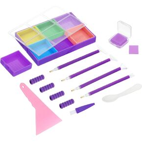 PATIKIL Diamond Painted Tray, 26PCS Diamond Painted Accessories Organizer Kits Large Diamond Art Trays Bead Rhinestone Sorting Tray Square Craft Tools with Pens Spoon Brush Clay