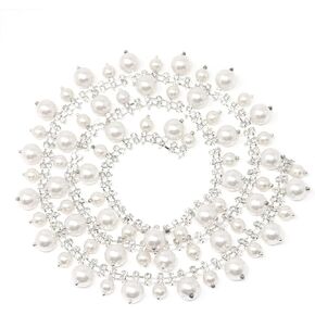 Honbay 1 Yard Rhinestone Fringe Trim Inlaid Pearl Crystal Ribbon Chain Sewing Crafts Accessories for Dresses Clothes Upholstery Curtain DIY Making or Wedding Decorations
