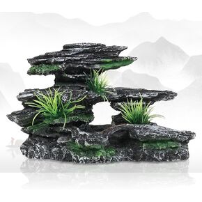Aquarium Decor Mountain View Stone Ornament, Premium Landscape Fish Tank Decorations, Ideal for Betta, Snails, Turtle, Hiding, Climbing, Exploring, Landscaping, Aquascaping.
