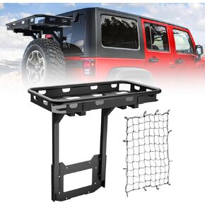 for Jeep Wrangler JK Rear Cargo Basket on OE Tailgate Compatible with 2007-2018 Jeep Wrangler JK & JKU Unlimited 2/4 Door, Spare Tire Cargo Rack, Luggage Storage Carrier (Bolt-On)