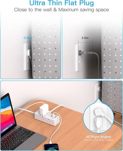 Flat Plug Power Strip, 10Ft Ultra Thin Flat Extension Cord with Multiple Outlets, 6 Outlet 3 USB Ports (1 USB C), Cruise Ship Power Strip with No Surge Protection, Office Supplies, Dorm Room Essential in Kuwait