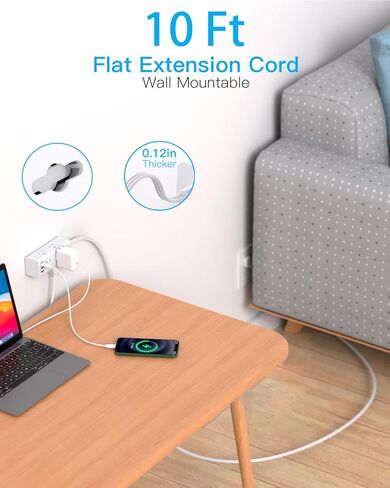 Flat Plug Power Strip, 10Ft Ultra Thin Flat Extension Cord with Multiple Outlets, 6 Outlet 3 USB Ports (1 USB C), Cruise Ship Power Strip with No Surge Protection, Office Supplies, Dorm Room Essential in Kuwait