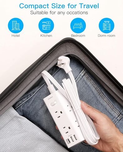 Flat Plug Power Strip, 10Ft Ultra Thin Flat Extension Cord with Multiple Outlets, 6 Outlet 3 USB Ports (1 USB C), Cruise Ship Power Strip with No Surge Protection, Office Supplies, Dorm Room Essential in Kuwait