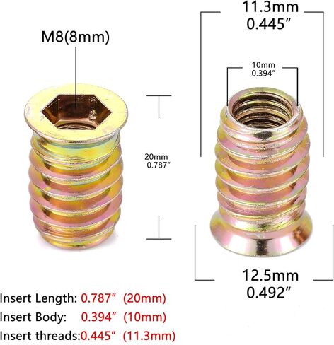80 Pieces M8 Wood Inserts Bolt Furniture Screw in Nut Threaded Fastener Connector Hex Socket Drive for Wood Furniture Assortment (M8x20mm) in Saudi Arabia