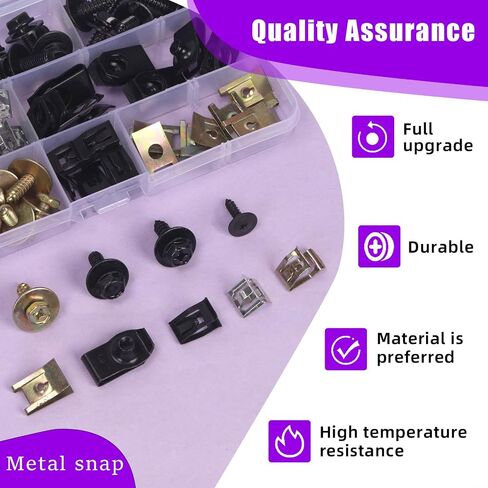 Swpeet 72Pcs Universal Metal Engine Under Cover Body Bolts Bumper Fender and Metal Trim Panel Spring Clip Auto Car U-Clip Trim Moulding Clip with Matched Screws Compatible with Most Cars in Saudi Arabia