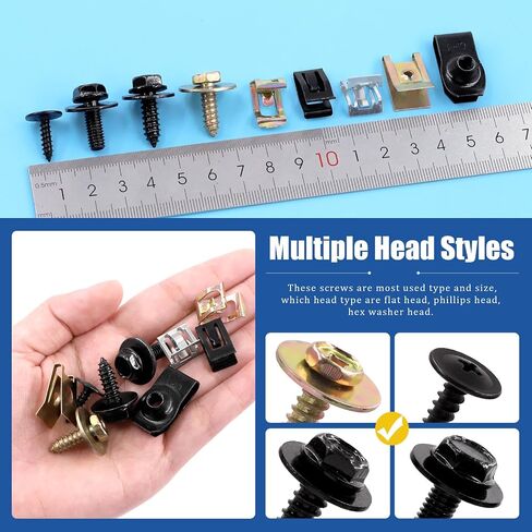 Glarks 72Pcs U-Clips and Body Bolts Screws Assortment Kit 9 Sizes Auto Car Clips Fasteners with Screws U Nuts Interior Trim Clips Self Tapping Screw Body Bolts Screw for Bumper Fender Trim Panels in Saudi Arabia