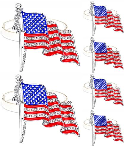 American Flag Napkin Rings, 4th of July Napkin Ring Holder Patriotic Napkin Rings Blue Red Star Napkin Buckle for Independence Day, Dinning Table Parties Decoration(Flag-6pcs) in Saudi Arabia