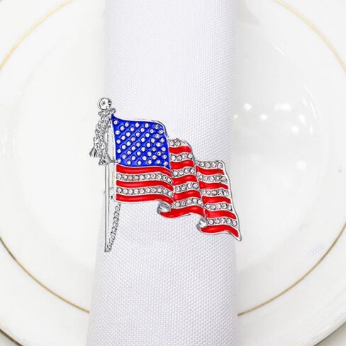 American Flag Napkin Rings, 4th of July Napkin Ring Holder Patriotic Napkin Rings Blue Red Star Napkin Buckle for Independence Day, Dinning Table Parties Decoration(Flag-6pcs) in Saudi Arabia