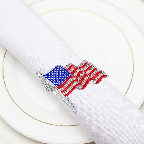 American Flag Napkin Rings, 4th of July Napkin Ring Holder Patriotic Napkin Rings Blue Red Star Napkin Buckle for Independence Day, Dinning Table Parties Decoration(Flag-6pcs) in Saudi Arabia