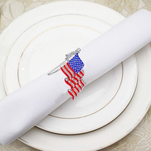 American Flag Napkin Rings, 4th of July Napkin Ring Holder Patriotic Napkin Rings Blue Red Star Napkin Buckle for Independence Day, Dinning Table Parties Decoration(Flag-6pcs) in Saudi Arabia