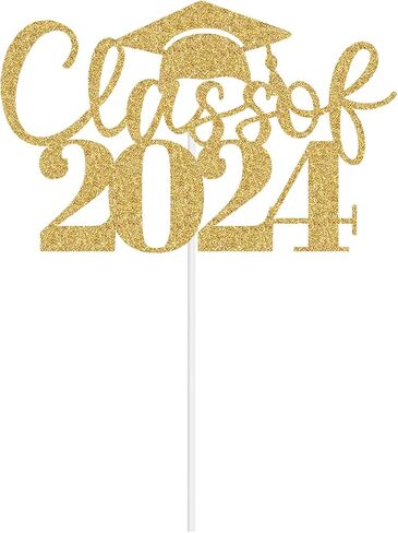 طبقة علوية للكيك لامعة من فئة 2024 - Congrats Grad 2024، لوازم تزيين حفلات التخرج من المدرسة الثانوية باللون الذهبي in Kuwait