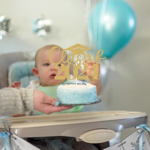 طبقة علوية للكيك لامعة من فئة 2024 - Congrats Grad 2024، لوازم تزيين حفلات التخرج من المدرسة الثانوية باللون الذهبي in Kuwait