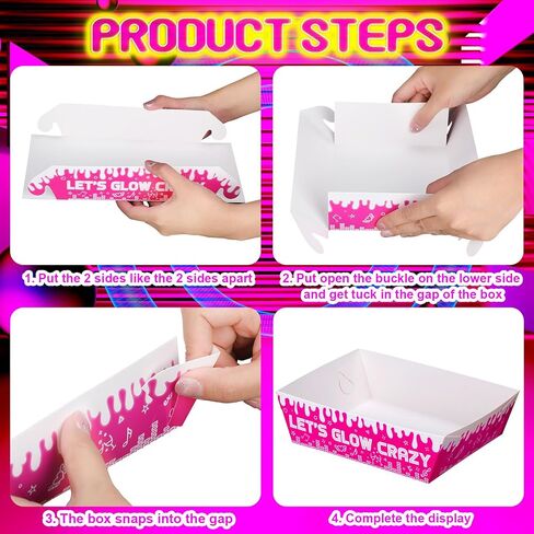 Funrous 30 Pcs 5lb Neon Party Tray with 40 Pcs Waxed Deli Paper Glow in The Dark Disposable Food Tray Neon Glow Nacho Serving Bowl for Neon Party Decoration Glow Party Supplies Graduation New Year in Saudi Arabia