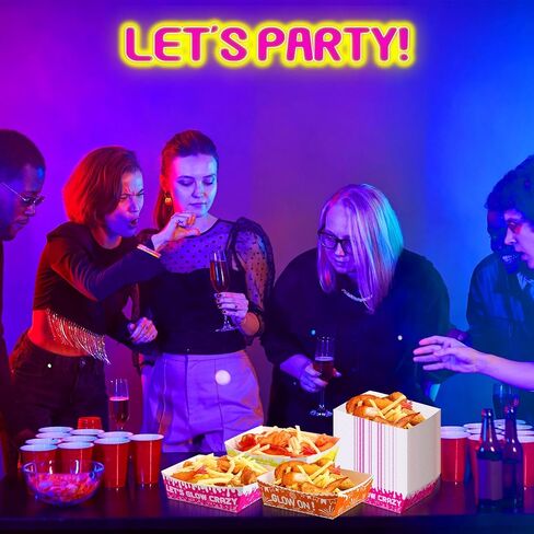 Funrous 30 Pcs 5lb Neon Party Tray with 40 Pcs Waxed Deli Paper Glow in The Dark Disposable Food Tray Neon Glow Nacho Serving Bowl for Neon Party Decoration Glow Party Supplies Graduation New Year in Saudi Arabia