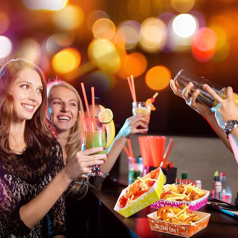 Funrous 30 Pcs 5lb Neon Party Tray with 40 Pcs Waxed Deli Paper Glow in The Dark Disposable Food Tray Neon Glow Nacho Serving Bowl for Neon Party Decoration Glow Party Supplies Graduation New Year in Saudi Arabia