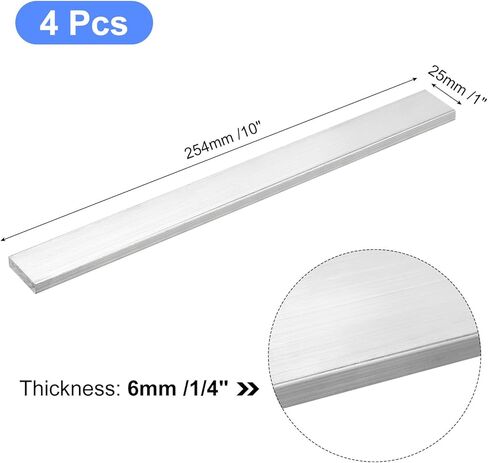 uxcell Square Aluminum Flat Bar, 4pcs 1/4" Thickness 1" Width 10" Length Square Aluminum Bar 6061 Aluminum Flat Plate, 6 x 25 x 254mm T6511 Solid New Mill Stock in Kuwait