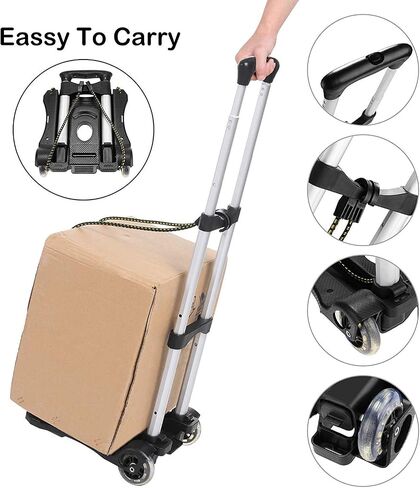 Aluminum Folding Hand Trucks Portable Luggage Cart with Wheels Lightweight Travel Hand Truck/Heavy Duty Moving Dolly (80LB) in Saudi Arabia