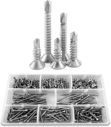 مجموعة متنوعة من براغي معدنية ذات رأس مسطح من الفولاذ المقاوم للصدأ بخيط كامل من الفولاذ المقاوم للصدأ 410 مع محرك فيليبس، 400 قطعة - مثالية لأعمال النجارة والأعمال المعدنية والمشروعات اليدوية in Kuwait