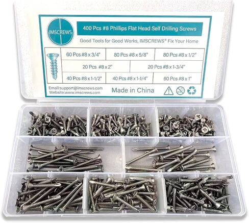 مجموعة متنوعة من براغي معدنية ذات رأس مسطح من الفولاذ المقاوم للصدأ بخيط كامل من الفولاذ المقاوم للصدأ 410 مع محرك فيليبس، 400 قطعة - مثالية لأعمال النجارة والأعمال المعدنية والمشروعات اليدوية in Kuwait