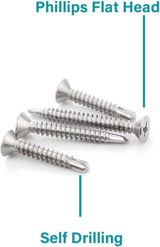 مجموعة متنوعة من براغي معدنية ذات رأس مسطح من الفولاذ المقاوم للصدأ بخيط كامل من الفولاذ المقاوم للصدأ 410 مع محرك فيليبس، 400 قطعة - مثالية لأعمال النجارة والأعمال المعدنية والمشروعات اليدوية in Kuwait