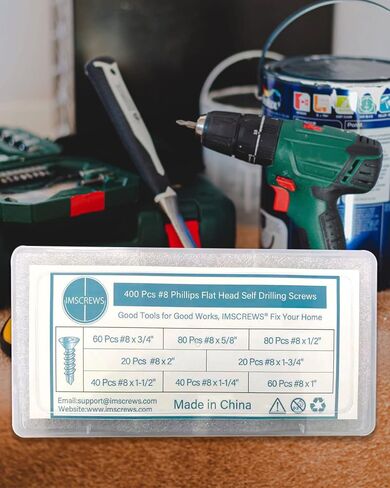 مجموعة متنوعة من براغي معدنية ذات رأس مسطح من الفولاذ المقاوم للصدأ بخيط كامل من الفولاذ المقاوم للصدأ 410 مع محرك فيليبس، 400 قطعة - مثالية لأعمال النجارة والأعمال المعدنية والمشروعات اليدوية in Kuwait