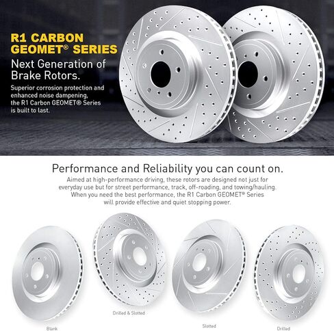 R1 Concepts Front Rear Brake Rotor Kit |Brake Rotors| Brake Disc |Drilled and Slotted|fits 2013-2014 Ford Mustang in Saudi Arabia